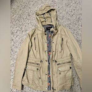 BNCI Tan Hooded Jacket with Floral and Stripe Lining